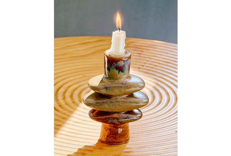 Modern Multicolor Glazed Ceramic Sculptural Candle Holder
