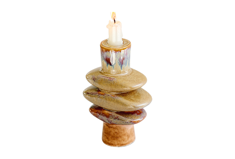 Modern Multicolor Glazed Ceramic Sculptural Candle Holder