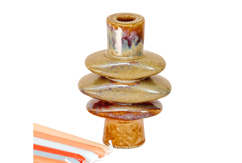 Modern Multicolor Glazed Ceramic Sculptural Candle Holder
