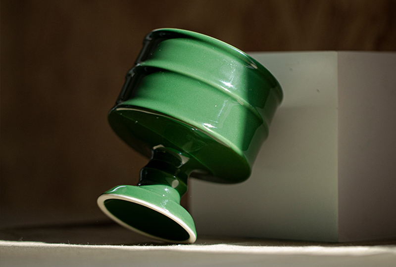 Glossy Ceramic Pedestal Candle Holder with Wooden Wick Candle