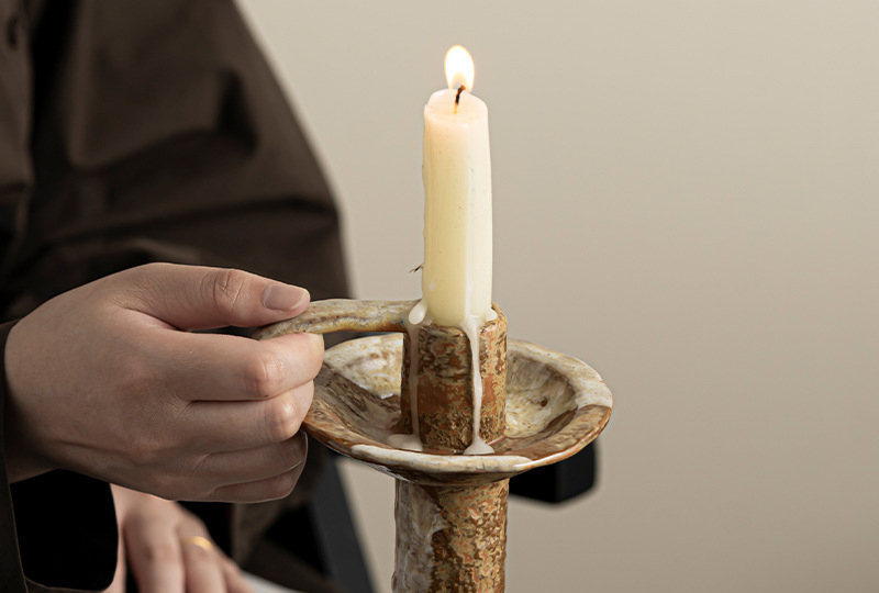 Rustic Brown Glazed Ceramic Candle Holder