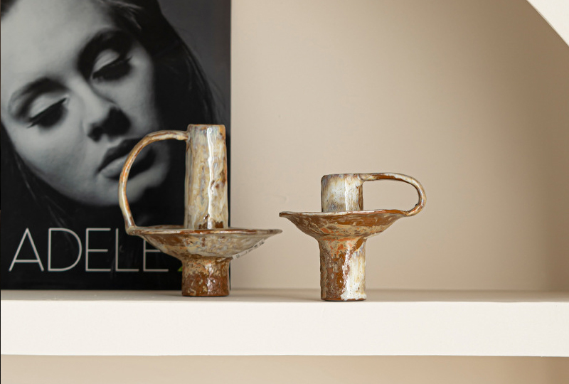 Rustic Brown Glazed Ceramic Candle Holder