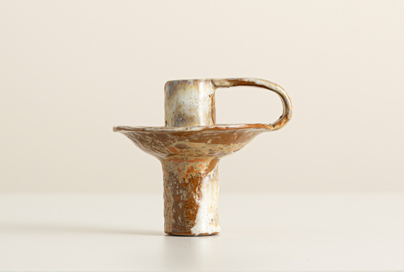 Rustic Brown Glazed Ceramic Candle Holder