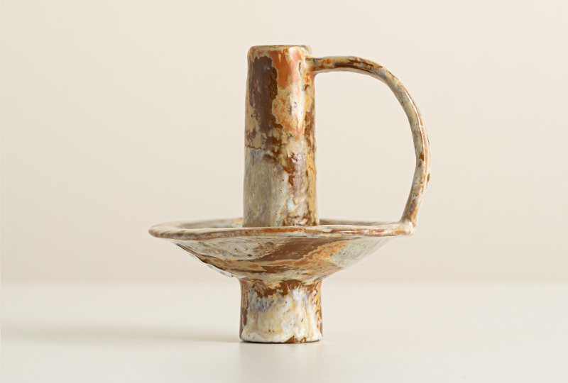 Rustic Brown Glazed Ceramic Candle Holder