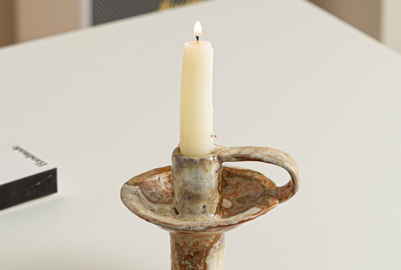 Rustic Brown Glazed Ceramic Candle Holder