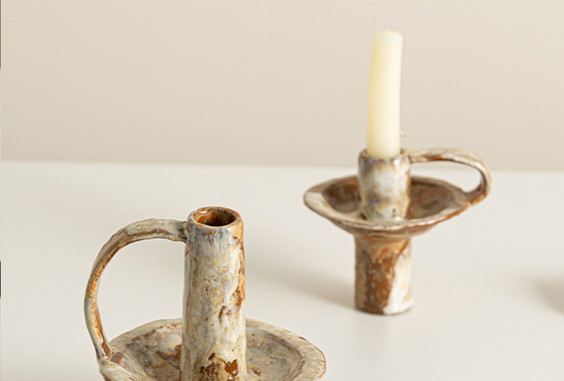 Rustic Brown Glazed Ceramic Candle Holder
