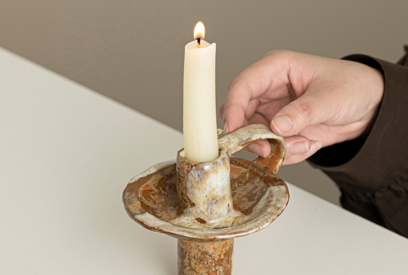 Rustic Brown Glazed Ceramic Candle Holder