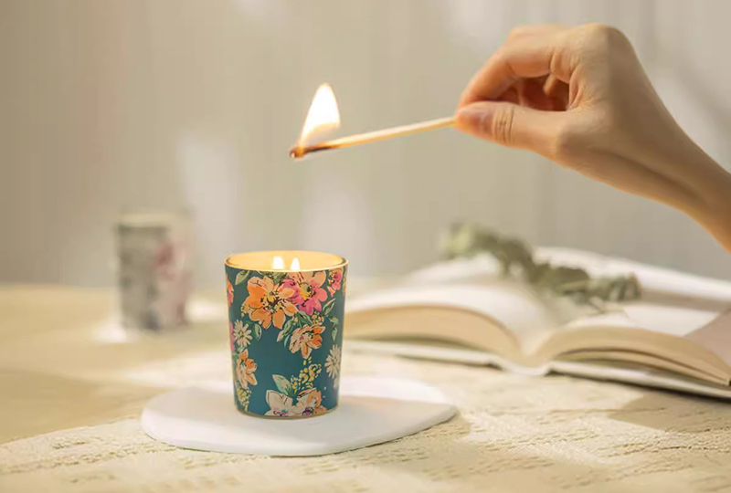 Floral Glass Tealight Candle Set Gift Box