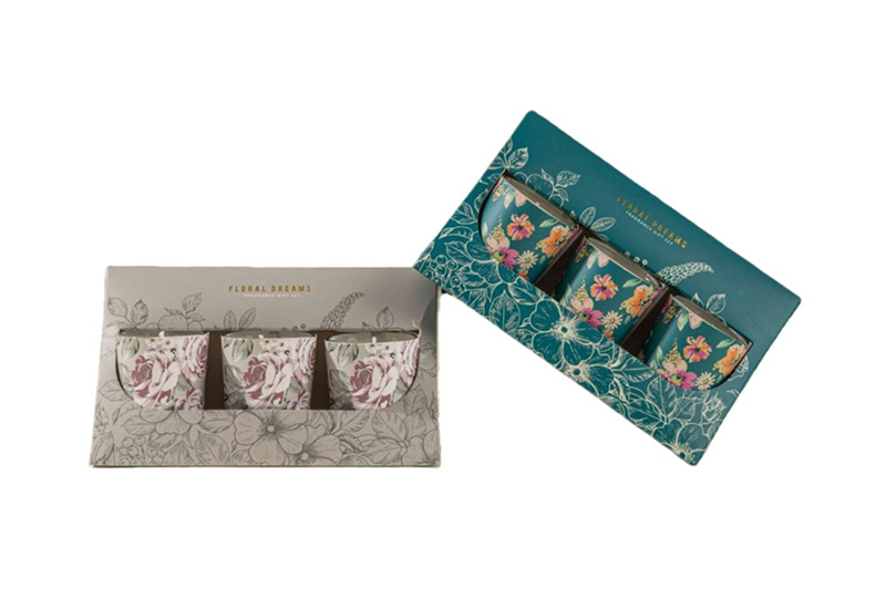 Floral Glass Tealight Candle Set Gift Box