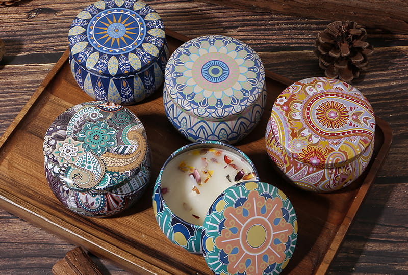 Mandala Pattern Decorative Metal Jar Candle Container