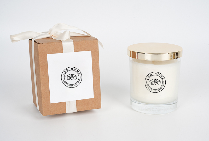 Gold-Lid Rose-Print Glass Jar Candle
