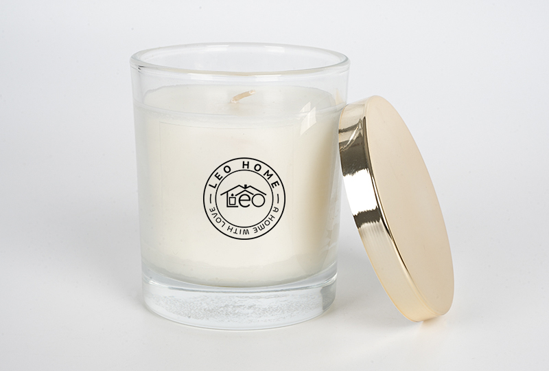 Gold-Lid Rose-Print Glass Jar Candle