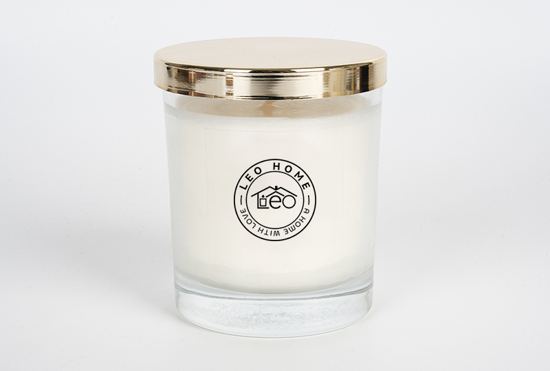 Gold-Lid Rose-Print Glass Jar Candle