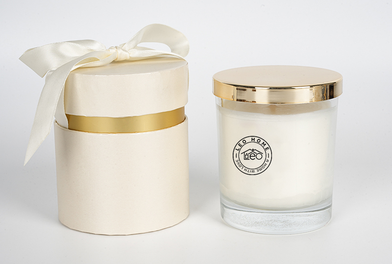 Gold-Lid Rose-Print Glass Jar Candle