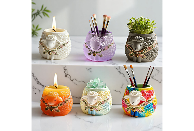 Lamb-Shaped Gypsum Relief Marble Jar Candle