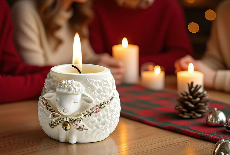 Lamb-Shaped Gypsum Relief Marble Jar Candle