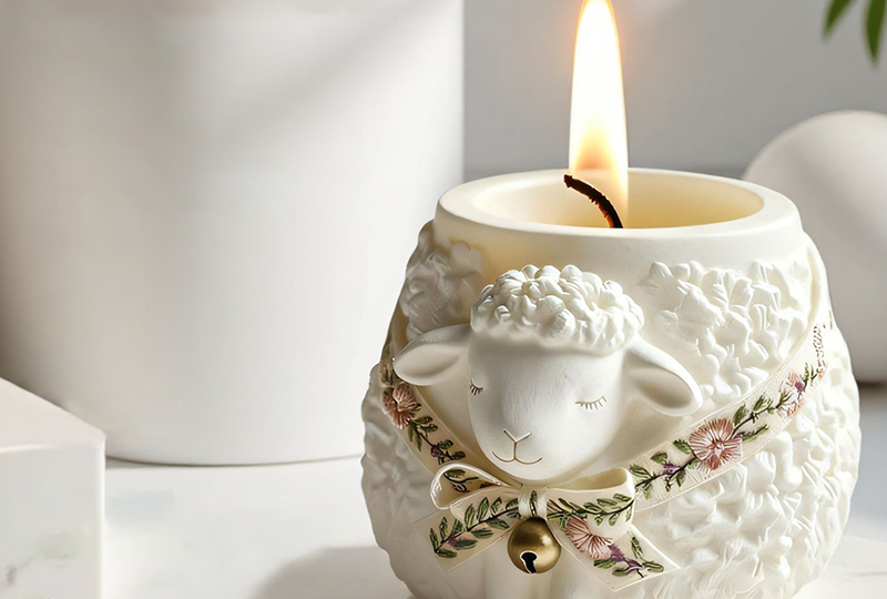 Lamb-Shaped Gypsum Relief Marble Jar Candle