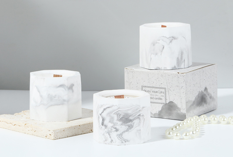 Ink-Wash Marble Square Wooden-Wick Marble Jar Candle