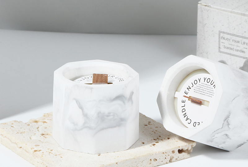 Ink-Wash Marble Square Wooden-Wick Marble Jar Candle