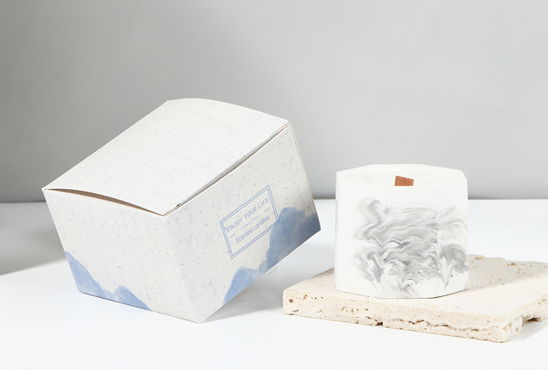 Ink-Wash Marble Square Wooden-Wick Marble Jar Candle