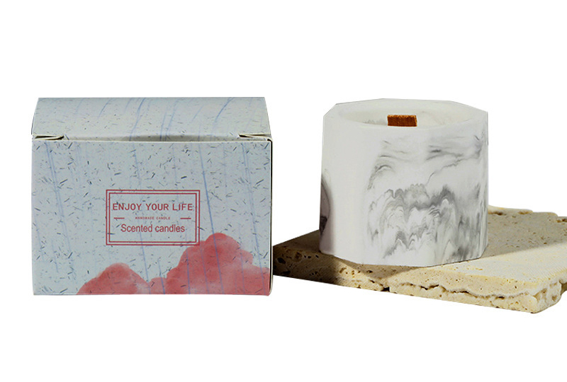 Ink-Wash Marble Square Wooden-Wick Marble Jar Candle
