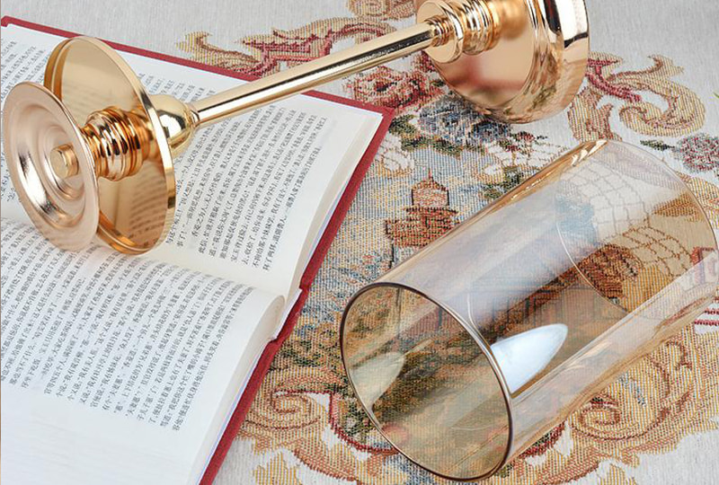 Gold Stem Hurricane Glass Pillar Candle Holder Set