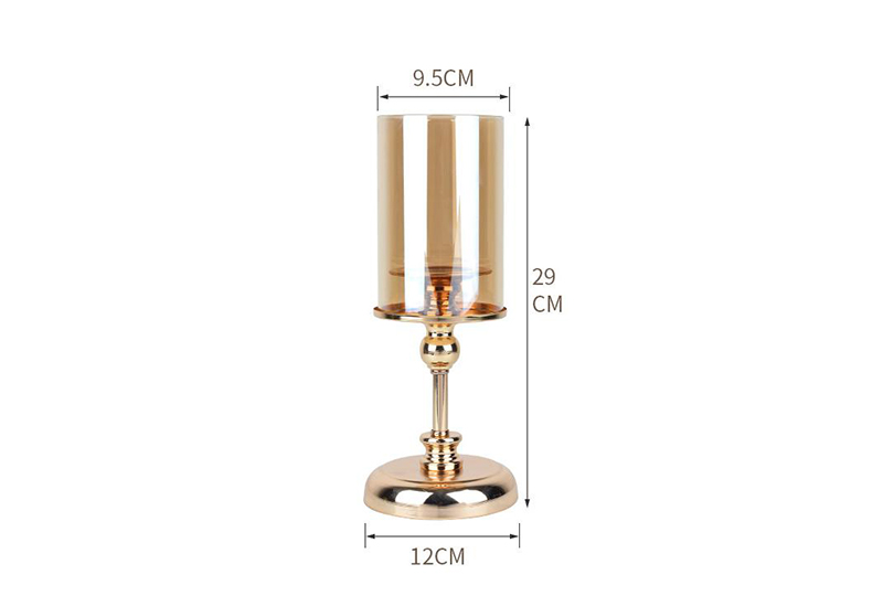Gold Stem Hurricane Glass Pillar Candle Holder Set
