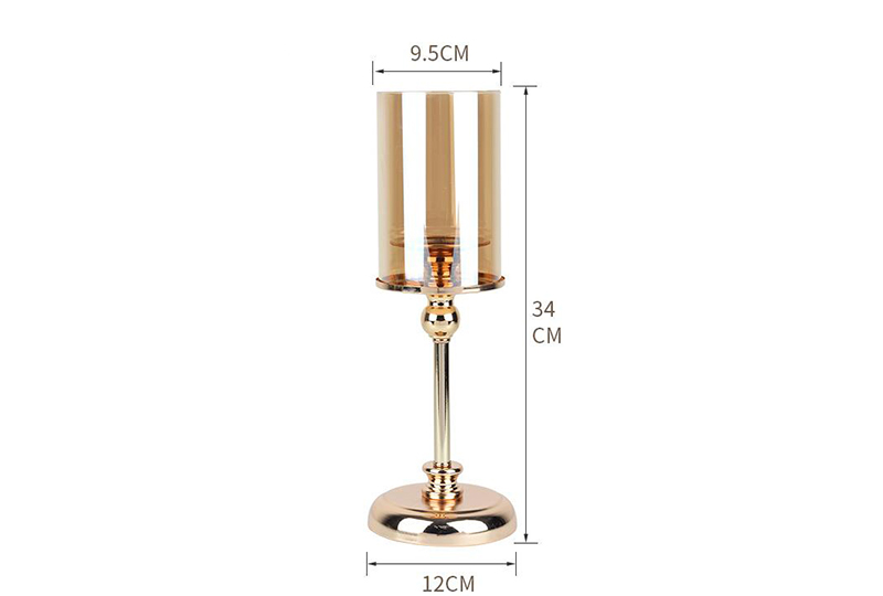 Gold Stem Hurricane Glass Pillar Candle Holder Set