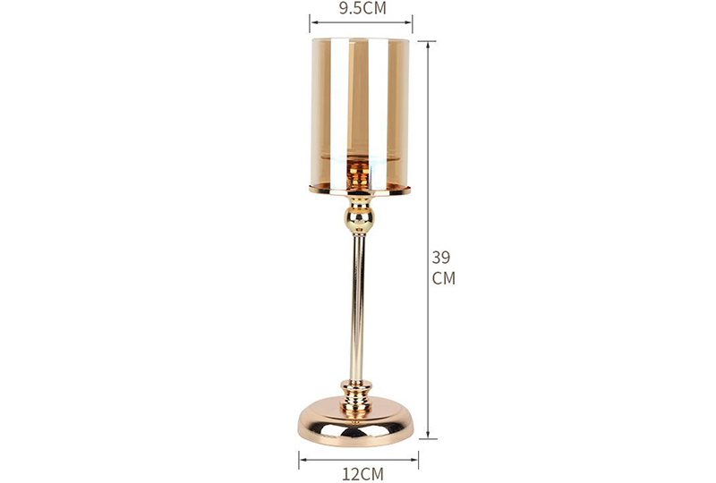Gold Stem Hurricane Glass Pillar Candle Holder Set