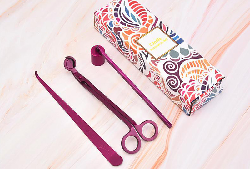 3-Piece Candle Care Set with Magenta Anodized Wick Trimmer