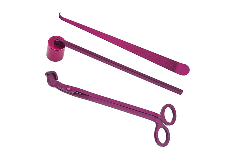 3-Piece Candle Care Set with Magenta Anodized Wick Trimmer