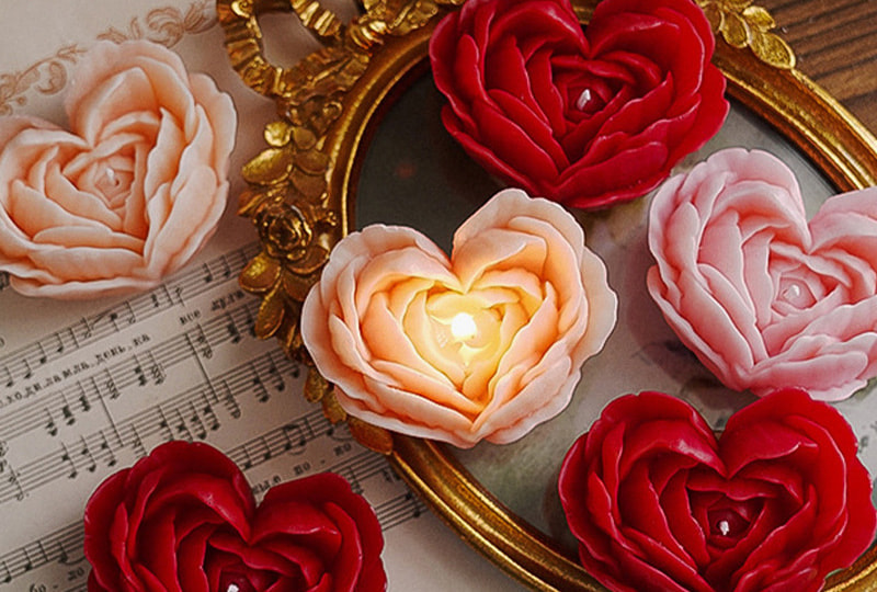 Heart-Rose Peony Bloom Flower Series Handmade Candle