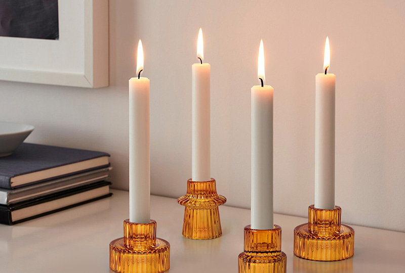 Amber Ribbed Glass Dual-Use Taper & Tealight Candle Holder