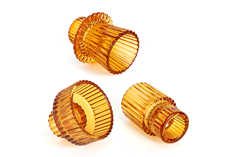 Amber Ribbed Glass Dual-Use Taper & Tealight Candle Holder