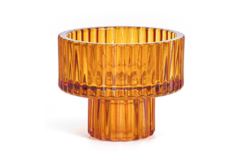 Amber Ribbed Glass Dual-Use Taper & Tealight Candle Holder