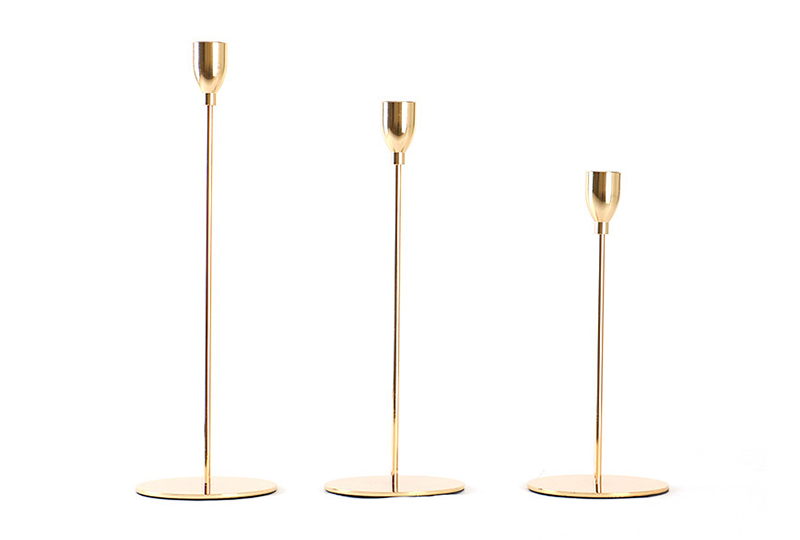 Tall Slender Gold Taper Candle Holder Set — 3 Heights