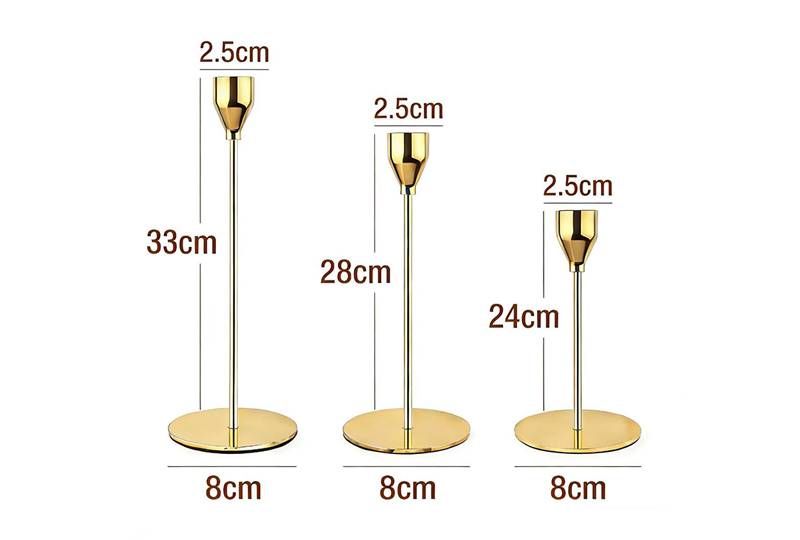 Tall Slender Gold Taper Candle Holder Set — 3 Heights