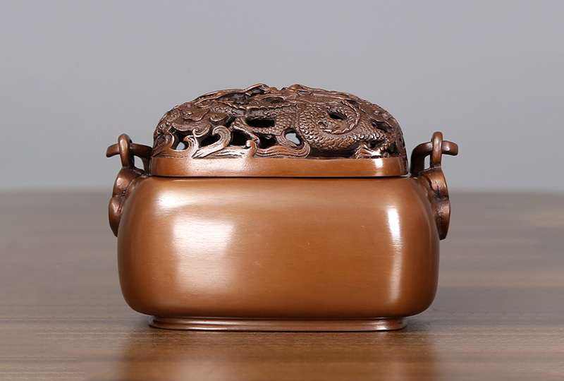 Traditional Carved Dragon Copper-Tone Incense Burner