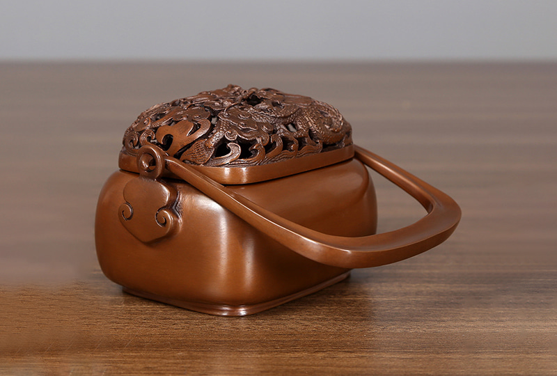 Traditional Carved Dragon Copper-Tone Incense Burner