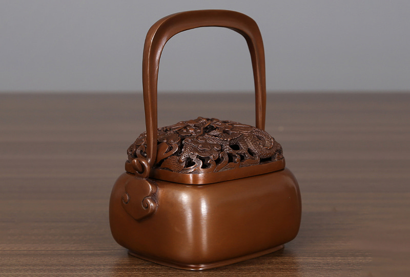 Traditional Carved Dragon Copper-Tone Incense Burner