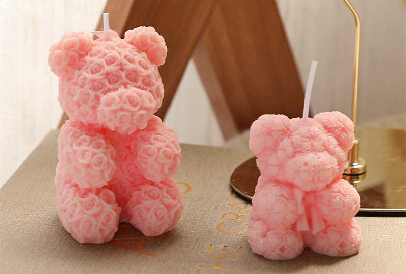 Rose-Covered Teddy Bear Festival Series Handmade Candle