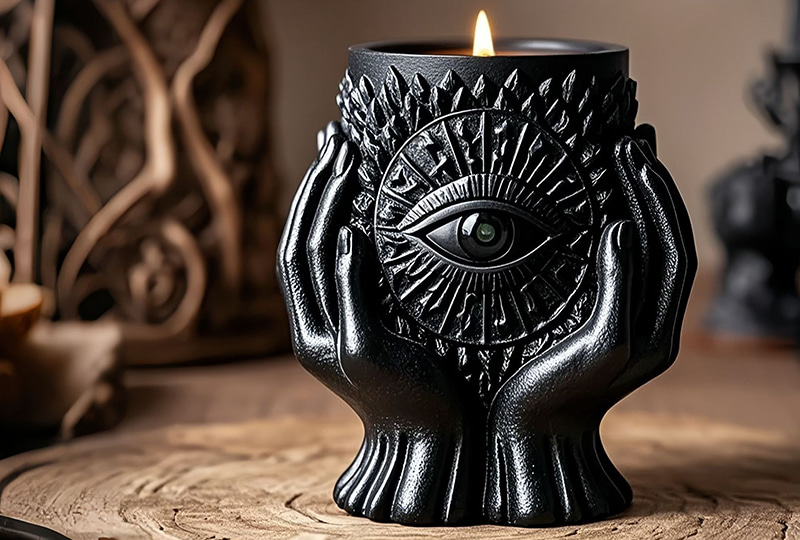 Matte Black Evil Eye Embossed Marble Jar Candle