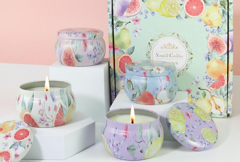 Pastel Marbled-Print Lidded Round Marble Jar Candle