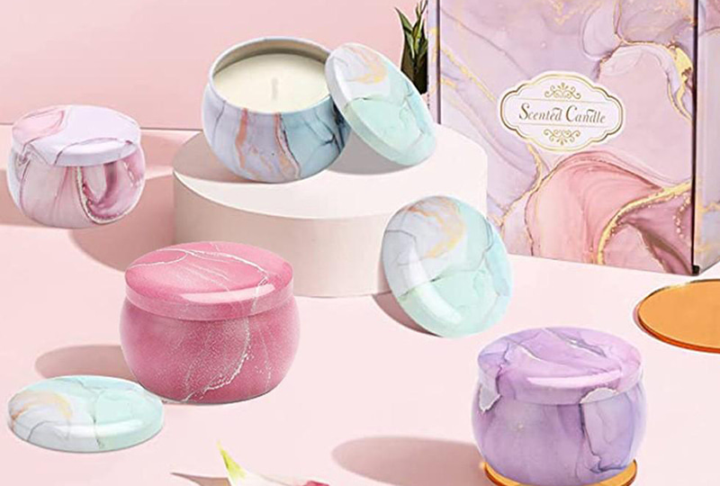 Pastel Marbled-Print Lidded Round Marble Jar Candle