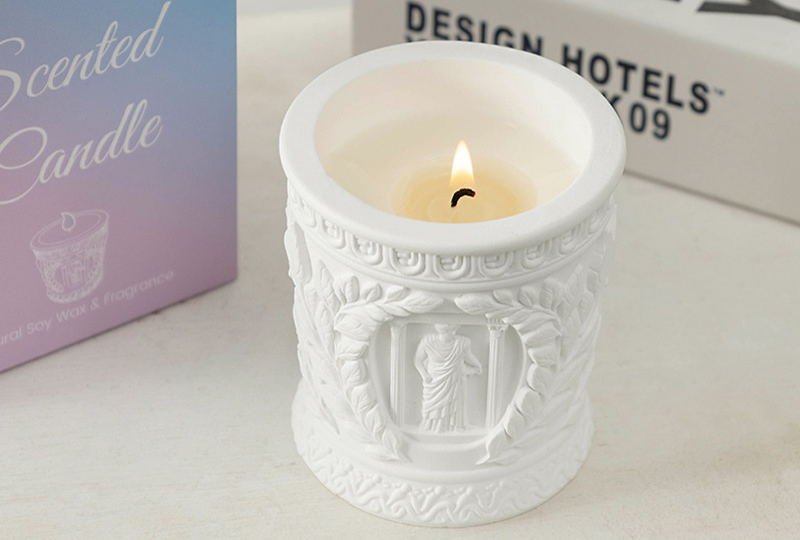 White Gypsum Roman Column Relief Marble Jar Candle