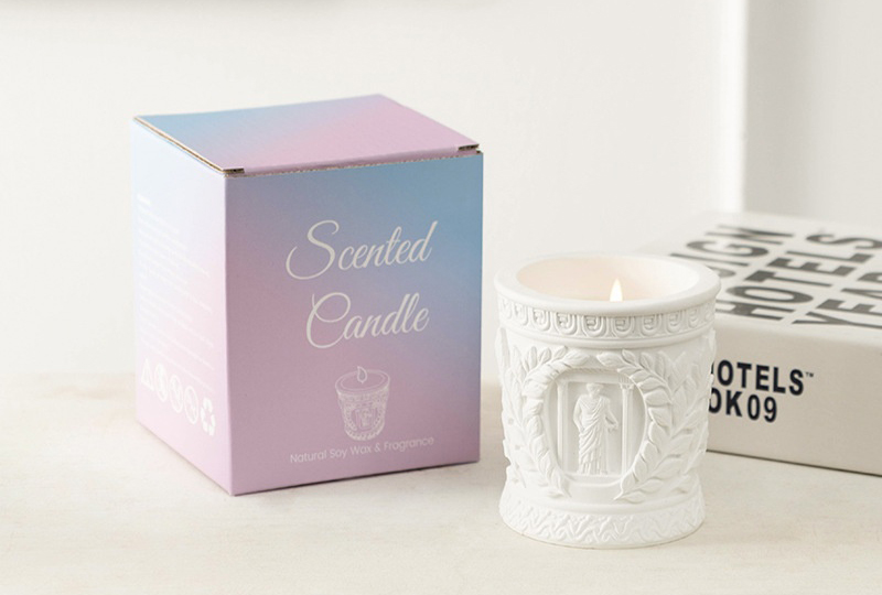 White Gypsum Roman Column Relief Marble Jar Candle