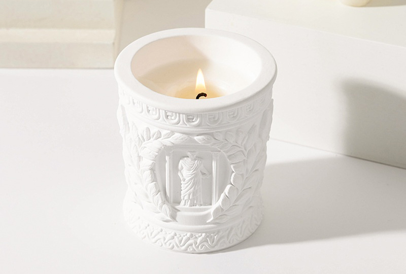 White Gypsum Roman Column Relief Marble Jar Candle
