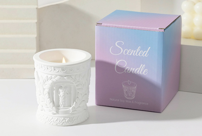White Gypsum Roman Column Relief Marble Jar Candle