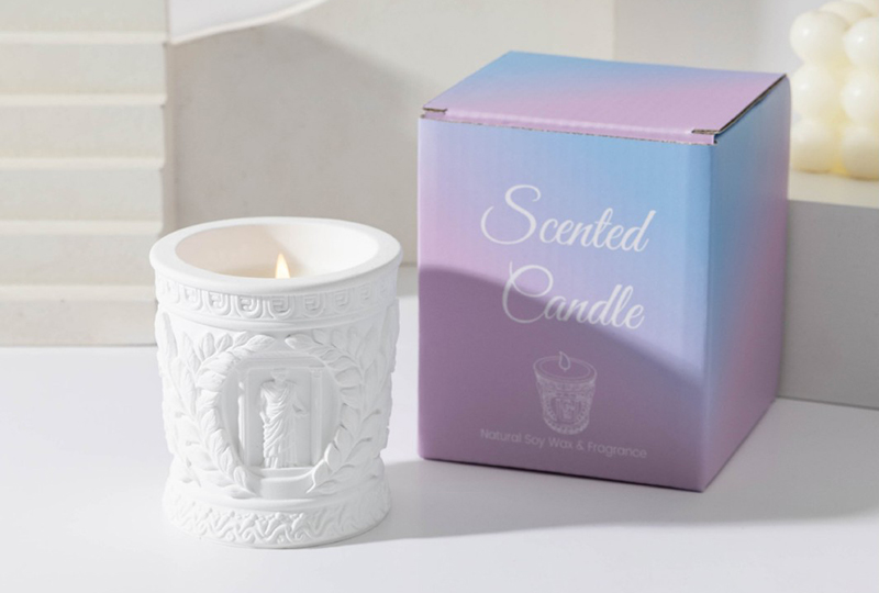 White Gypsum Roman Column Relief Marble Jar Candle