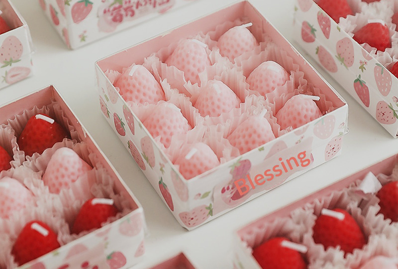 Strawberry-Shaped Tealight Candle Set — 6-Pack